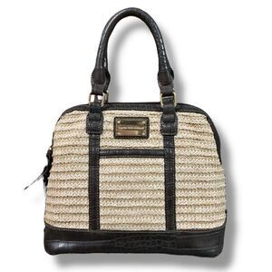 Dana Buchman Straw & Faux Alligator Crocodile Embossed Dome Satchel